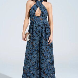 JUSTINA DENIM CUTOUT JUMPSUIT - L